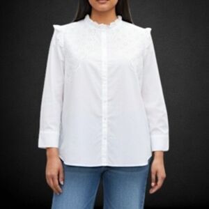 OLD NAVY Collarless Ruffle-Trimmed Embroidered Button-Down Shirt, NEW size 2X